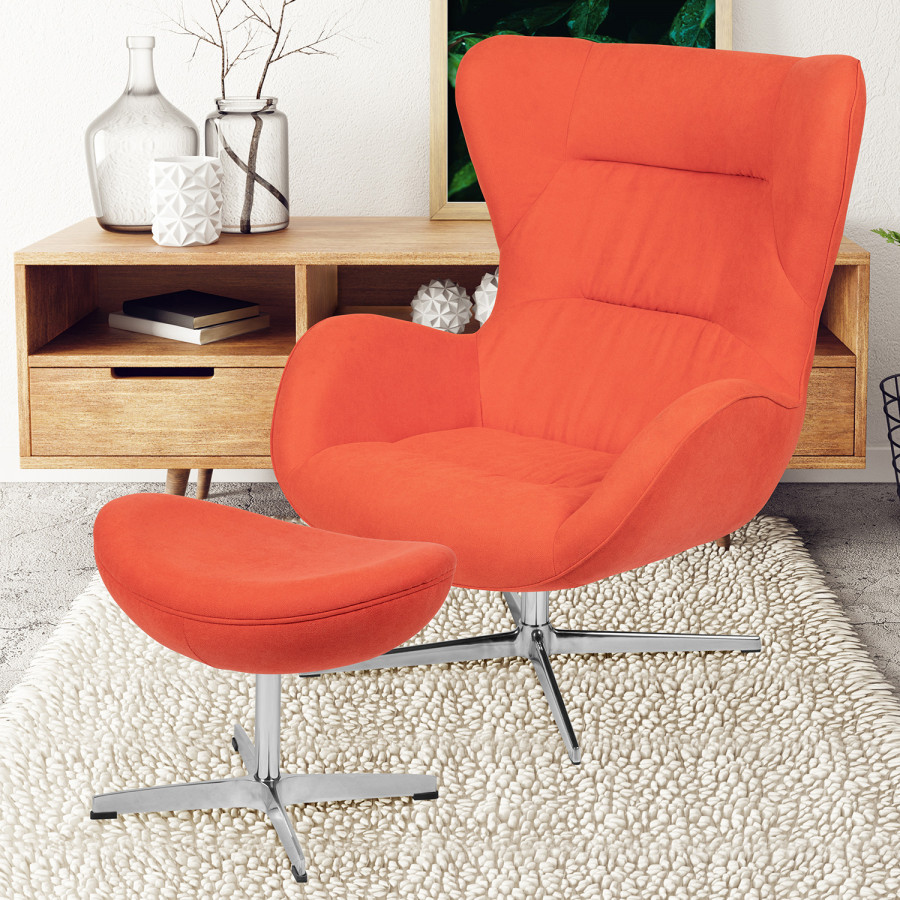 BLNK - Rally Fabric Swivel Wing Chair and Ottoman Set