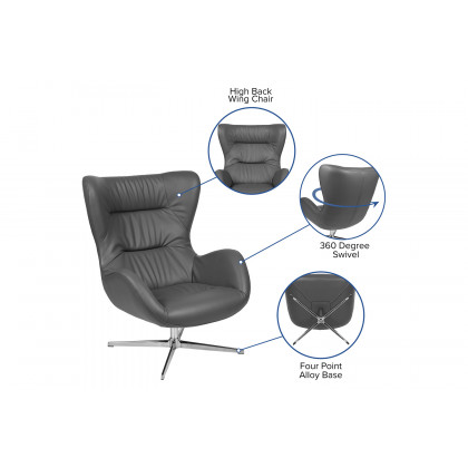 BLNK Rally LeatherSoft Swivel Wing Chair - Gray