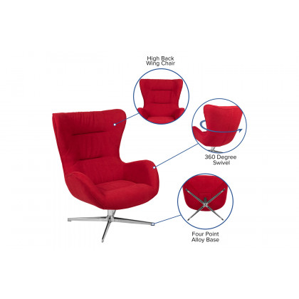 BLNK Rally Fabric Swivel Wing Chair - Red