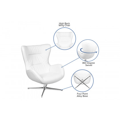BLNK Rally LeatherSoft Swivel Wing Chair - White