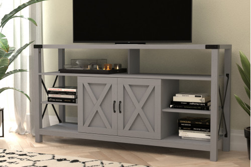 BLNK® Wyatt Modern Farmhouse Tall TV Console Cabinet with Storage Cabinets and Shelves for TV's up to 60" - Coastal Gray