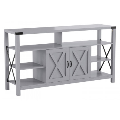 BLNK Wyatt Modern Farmhouse Tall TV Console Cabinet with Storage Cabinets and Shelves for TV's up to 60" - Coastal Gray