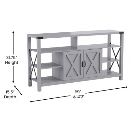 BLNK Wyatt Modern Farmhouse Tall TV Console Cabinet with Storage Cabinets and Shelves for TV's up to 60" - Coastal Gray