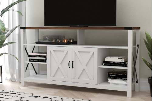 BLNK® Wyatt Modern Farmhouse Tall TV Console Cabinet with Storage Cabinets and Shelves for TV's up to 60" - White/Rustic Oak