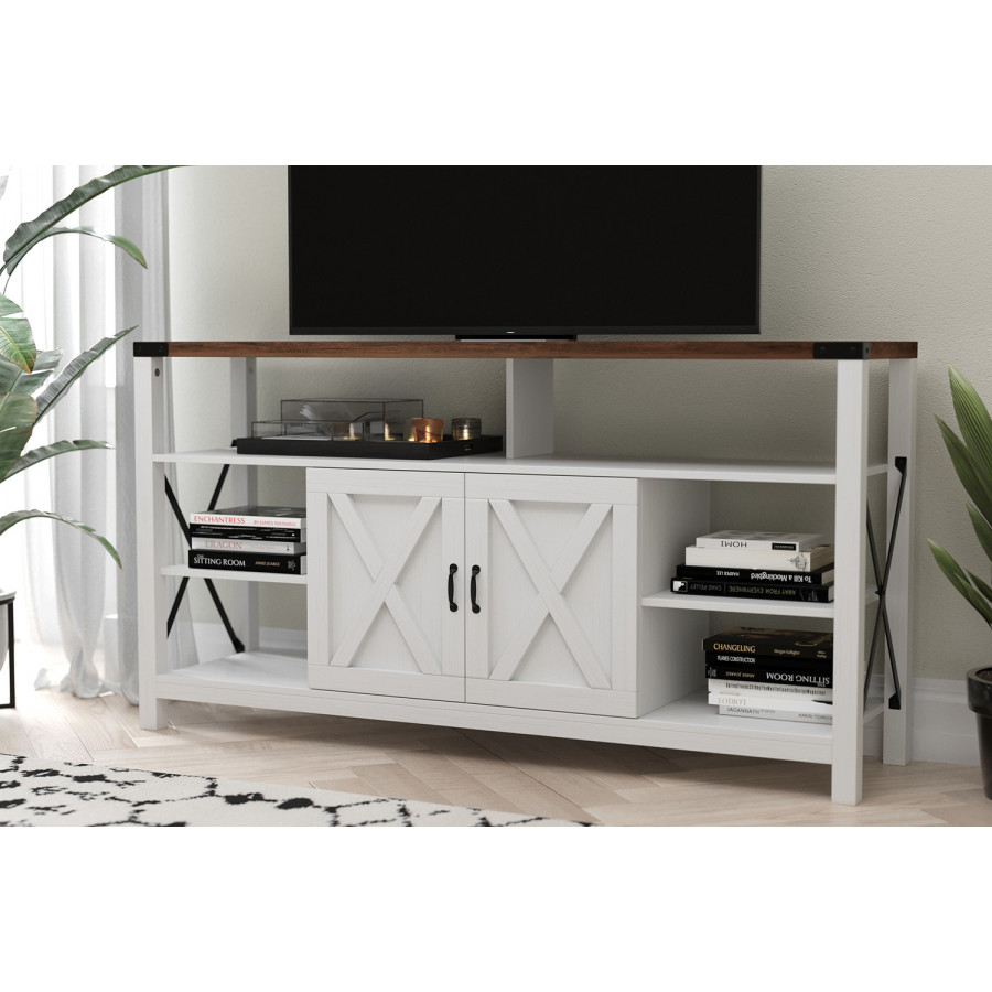 BLNK Wyatt Modern Farmhouse Tall TV Console Cabinet with Storage Cabinets and Shelves for TV's up to 60" - White/Rustic Oak