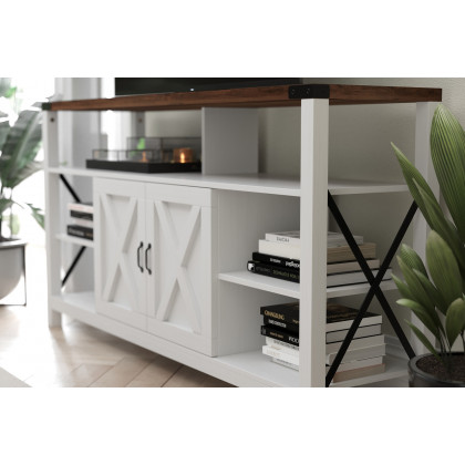 BLNK Wyatt Modern Farmhouse Tall TV Console Cabinet with Storage Cabinets and Shelves for TV's up to 60" - White/Rustic Oak
