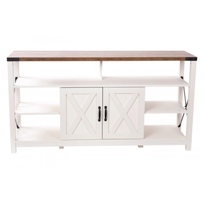 BLNK Wyatt Modern Farmhouse Tall TV Console Cabinet with Storage Cabinets and Shelves for TV's up to 60" - White/Rustic Oak