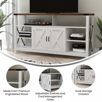BLNK Wyatt Modern Farmhouse Tall TV Console Cabinet with Storage Cabinets and Shelves for TV's up to 60" - White/Rustic Oak