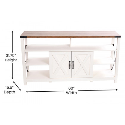 BLNK Wyatt Modern Farmhouse Tall TV Console Cabinet with Storage Cabinets and Shelves for TV's up to 60" - White/Rustic Oak