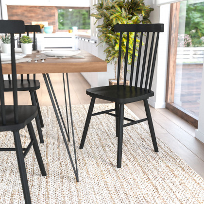 BLNK - Ingrid Commercial Windsor Dining Chairs, Solid Wood Armless Spindle Back Restaurant Dining Chairs Set of 2