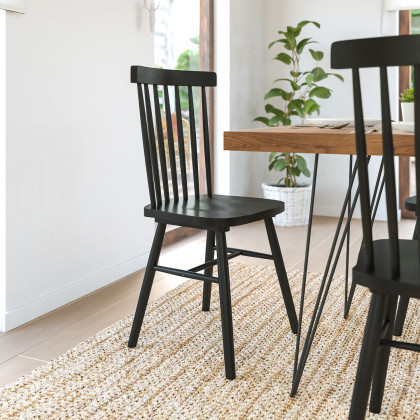 BLNK Ingrid Commercial Windsor Dining Chairs, Solid Wood Armless Spindle Back Restaurant Dining Chairs Set of 2 - Black