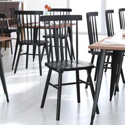 BLNK Ingrid Commercial Windsor Dining Chairs, Solid Wood Armless Spindle Back Restaurant Dining Chairs Set of 2 - Black