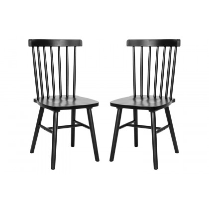 BLNK Ingrid Commercial Windsor Dining Chairs, Solid Wood Armless Spindle Back Restaurant Dining Chairs Set of 2 - Black