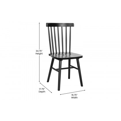 BLNK Ingrid Commercial Windsor Dining Chairs, Solid Wood Armless Spindle Back Restaurant Dining Chairs Set of 2 - Black
