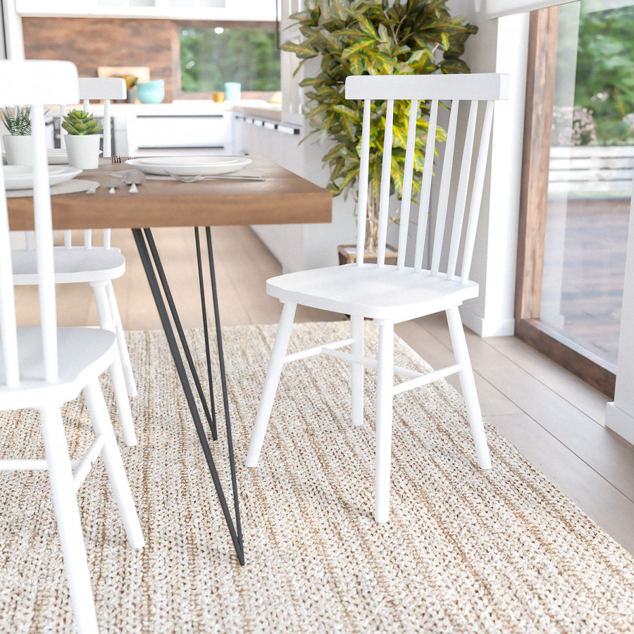 BLNK - Ingrid Commercial Windsor Dining Chairs, Solid Wood Armless Spindle Back Restaurant Dining Chairs Set of 2