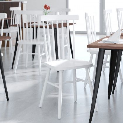 BLNK Ingrid Commercial Windsor Dining Chairs, Solid Wood Armless Spindle Back Restaurant Dining Chairs Set of 2 - White