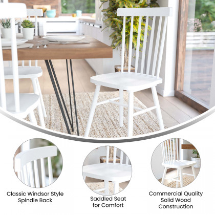 BLNK Ingrid Commercial Windsor Dining Chairs, Solid Wood Armless Spindle Back Restaurant Dining Chairs Set of 2 - White