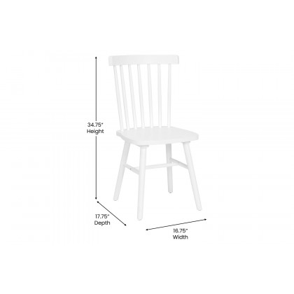 BLNK Ingrid Commercial Windsor Dining Chairs, Solid Wood Armless Spindle Back Restaurant Dining Chairs Set of 2 - White