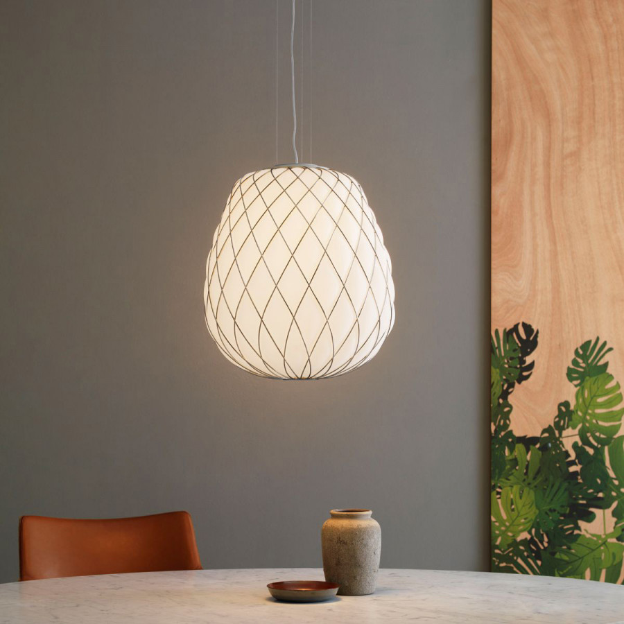 FontanaArte Pinecone Medium Suspension Lamp - Gold/White, Glass/Galvanized Metal