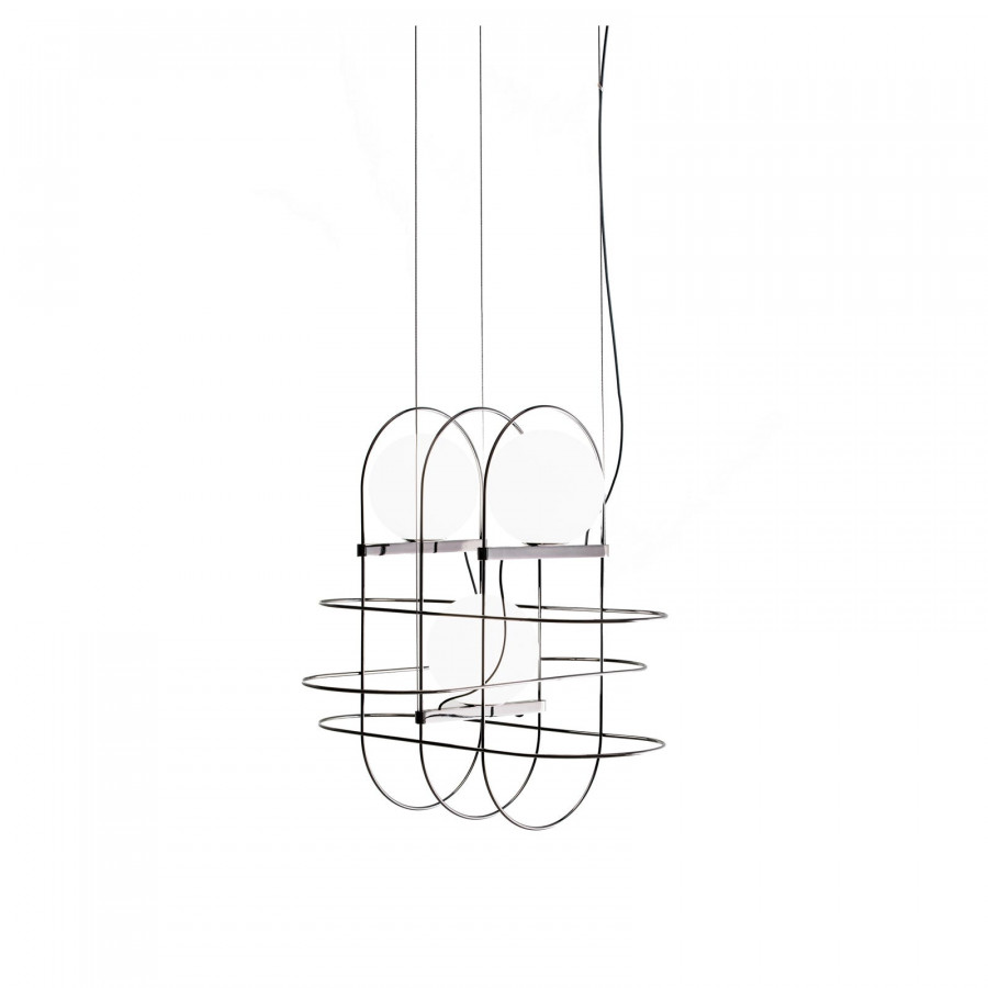 FontanaArte Setareh Small Three Diffuser Suspension Lamp - Glossy Black/White