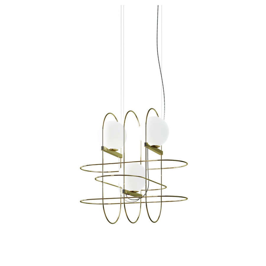 FontanaArte Setareh Small Three Diffuser Suspension Lamp - Glossy Gold/White