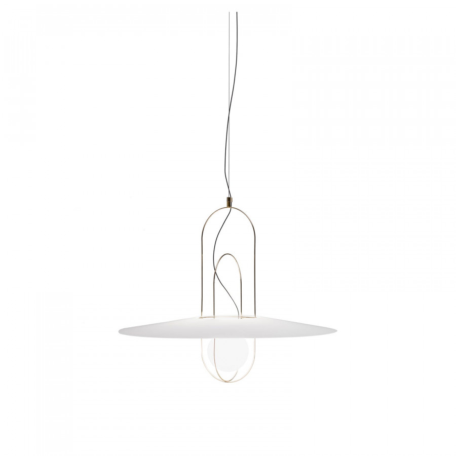 FontanaArte Setareh Medium Spherical Diffuser Suspension Lamp - Glossy Gold/White