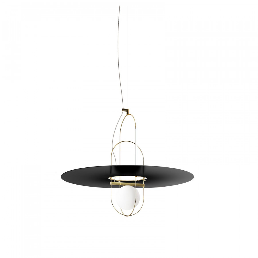 FontanaArte Setareh Medium Straight Diffuser Suspension Lamp - Glossy Gold/Black