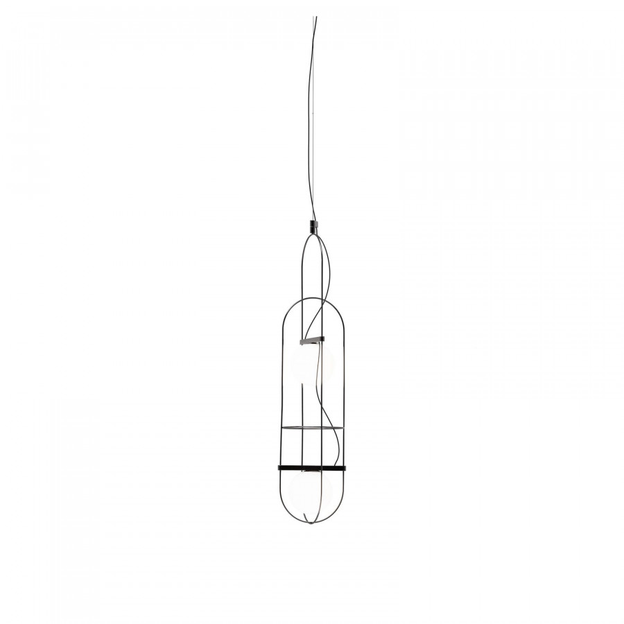 FontanaArte Setareh Medium Two Diffuser Suspension Lamp - Glossy Black/White
