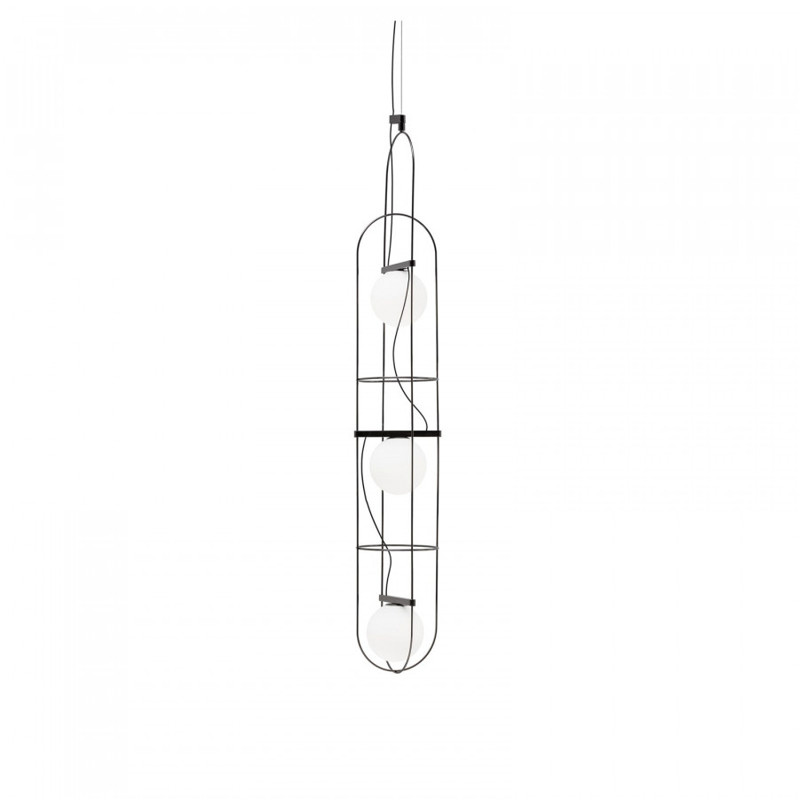FontanaArte Setareh Large Three Diffuser Suspension Lamp - Glossy Black/White
