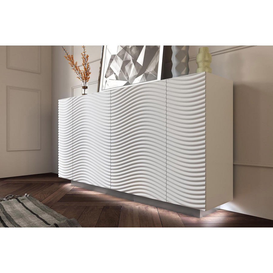 Franco Wave 4 Door Buffet With Light - White/Silver