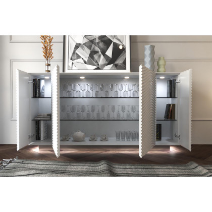 Franco Wave 4 Door Buffet With Light - White/Silver