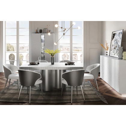 Franco Wave 4 Door Buffet With Light - White/Silver