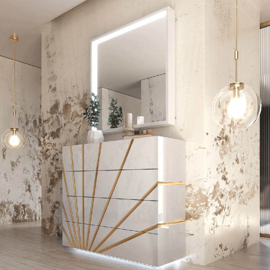 Franco Oro Single Dresser With Light - White/Gold