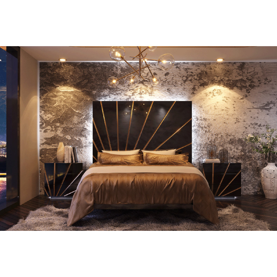 Franco Oro Queen Size Bed With Light - Black/Gold