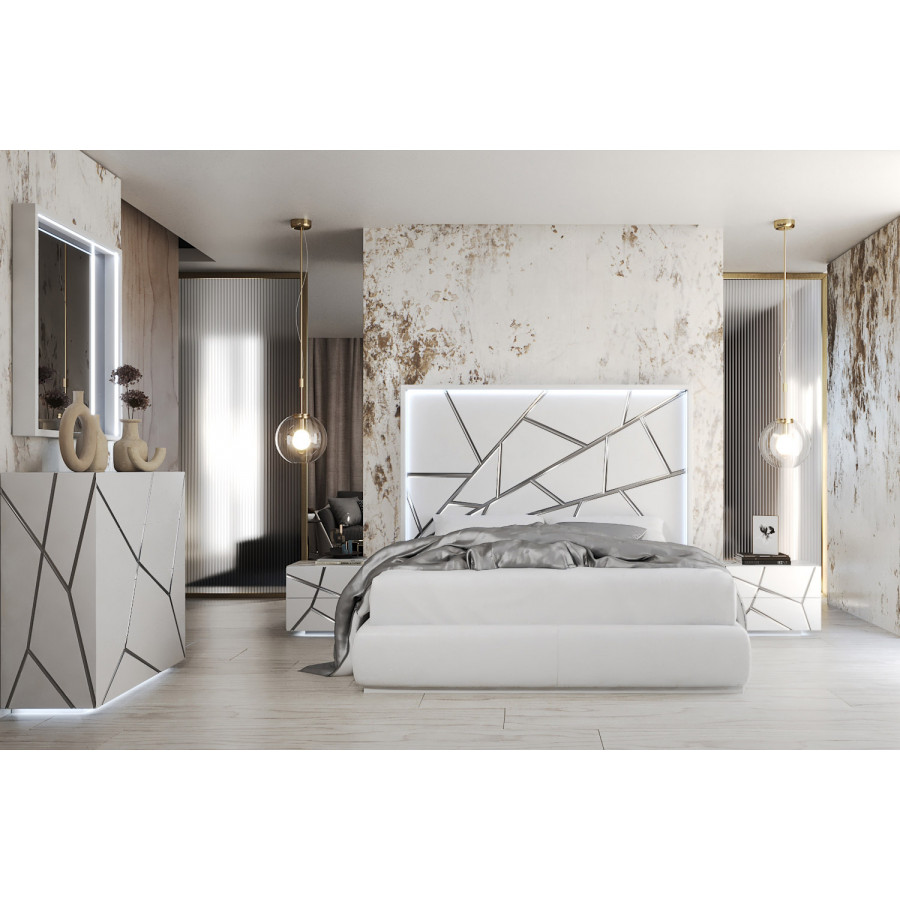 Franco Gio King Size Bed With Light - White/Silver