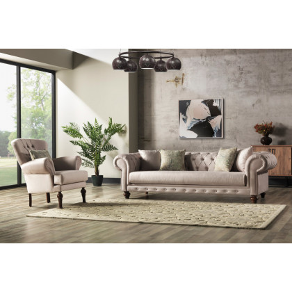 Furnia Chester Stationary Sofa - Cream, Fabric