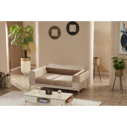 Furnia - Berlin Stationary Loveseat in Beige, Fabric