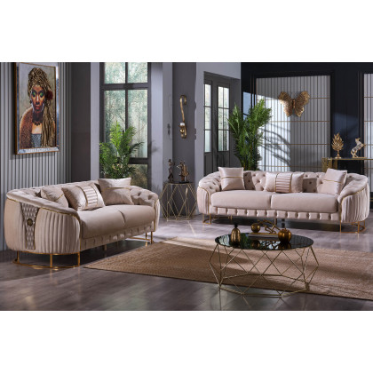 Furnia Lucas Stationary Loveseat - Beige, Fabric