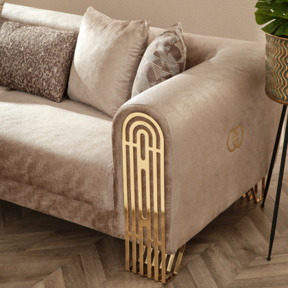 Furnia - Monaco Stationary Loveseat in Beige, Fabric