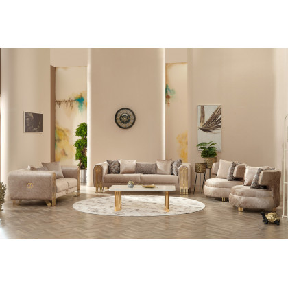 Furnia - Monaco Stationary Sofa in Beige, Fabric