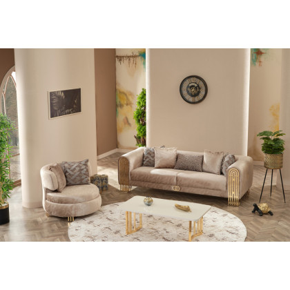 Furnia - Monaco Stationary Sofa in Beige, Fabric