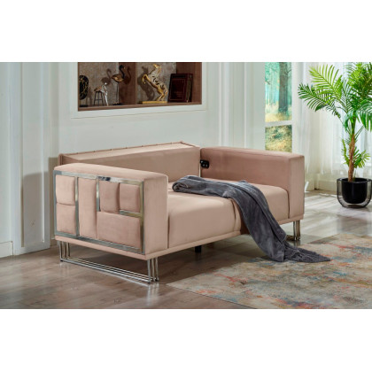 Furnia Puzzle Convertible Sleeper Loveseat - Cream, Fabric