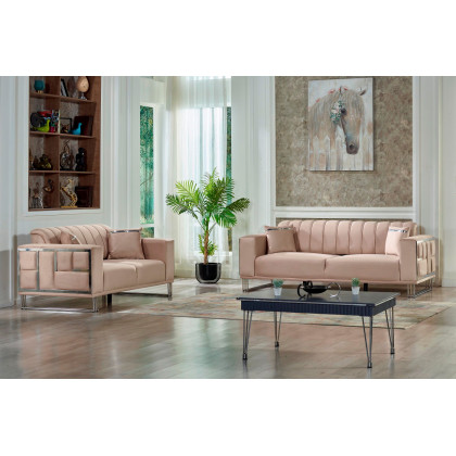 Furnia Puzzle Convertible Sleeper Loveseat - Cream, Fabric