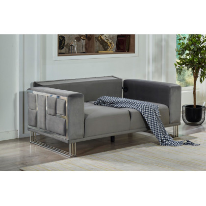Furnia Puzzle Convertible Sleeper Loveseat - Light Gray, Fabric