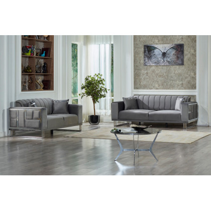 Furnia Puzzle Convertible Sleeper Loveseat - Light Gray, Fabric