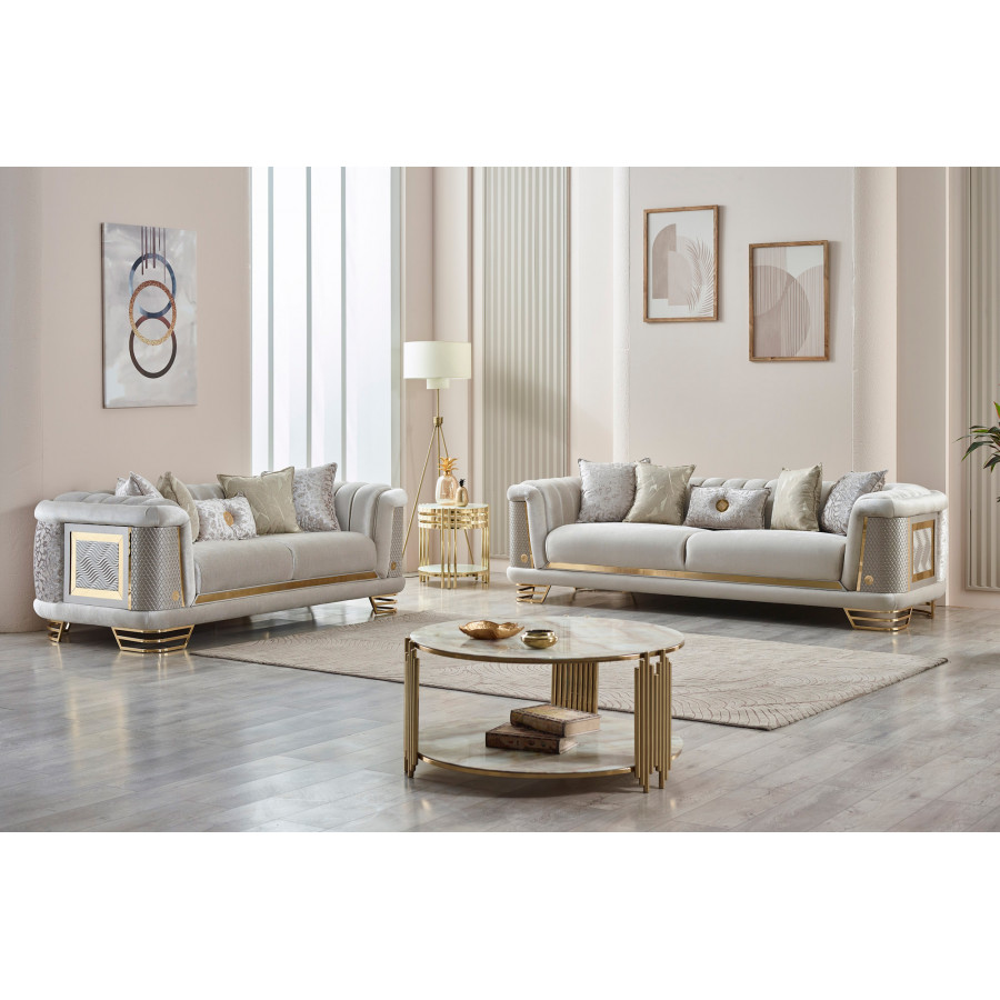 Furnia Romans Stationary Loveseat - Cream, Fabric