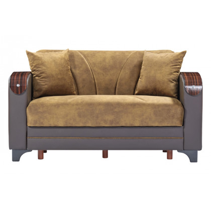 Furnia Senem Convertible Sleeper Loveseat - Brown, Fabric