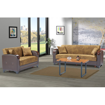 Furnia Senem Convertible Sleeper Sofa - Brown, Fabric