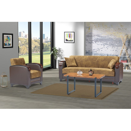Furnia Senem Convertible Sleeper Sofa - Brown, Fabric