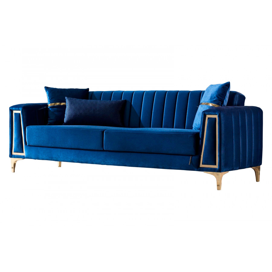 Furnia - Toledo Convertible Sleeper Loveseat in Blue, Fabric